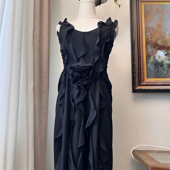 Cachet Black Ruffle Midi Dress – Size 8 (Fits Like 4, See Measurements) - Picture 2 of 6
